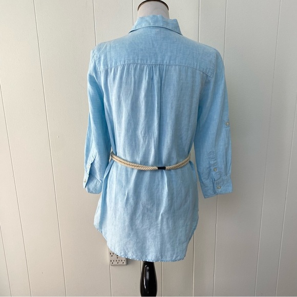 Lauren Ralph Lauren 100% Linen Button Front Tunic Top with Rope Belt Size Small - Picture 2 of 16